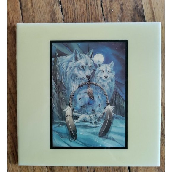 JODY BERGSMA A.R.T. Decorative Ceramic  Tile "Dream" Wolves 8"    Albuquerque NM - Picture 1 of 5
